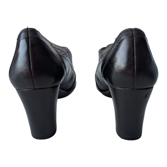 Naturalizer Black Leather Heeled Loafers Shoes Buckles Decorative Stitching 7W - Picture 8 of 12